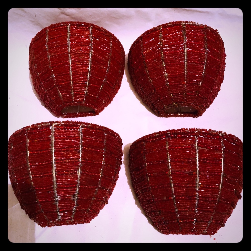 Set of 4 red Beaded sconces that hold tea lights